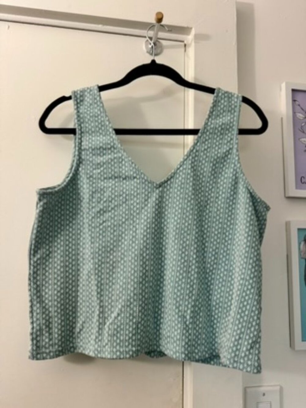 Madewell Sage Geometric Print V-Neck Keyhole Back Tank - Size M